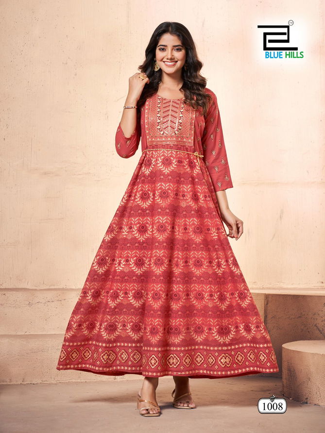 Festival Pro Max By Blue Hills Rayon Printed Anarkali Long Kurti Wholesale Market In Surat
